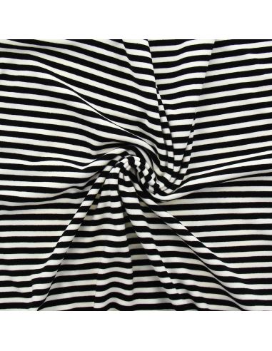 Tissu jersey gratté rayures larges - Noir et écru