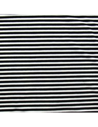 Tissu jersey gratté rayures larges - Noir et écru