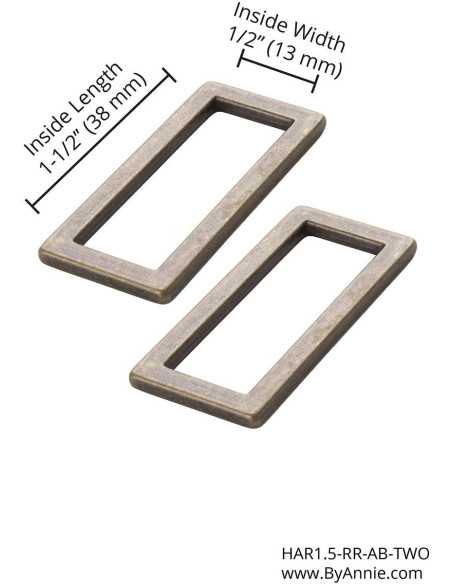 Set de 2 boucles rectangulaires 13 x 38 mm laiton antique