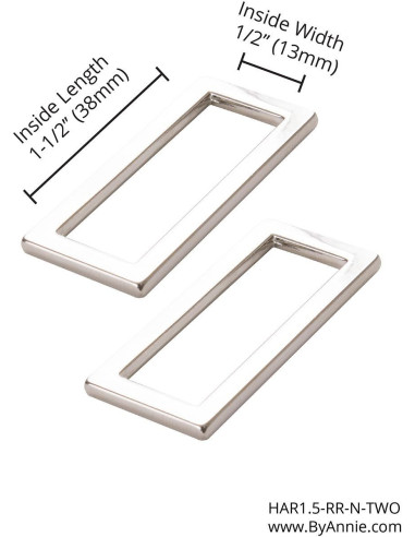 Set de 2 boucles rectangulaires 13 x 38 mm argent