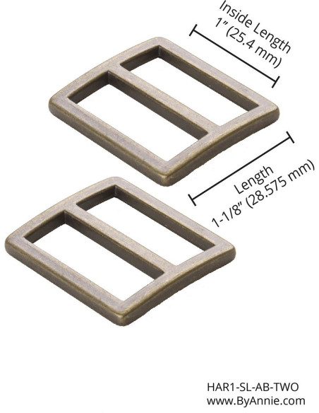 Set de 2 boucles coulissantes 28 x 25 mm laiton antique