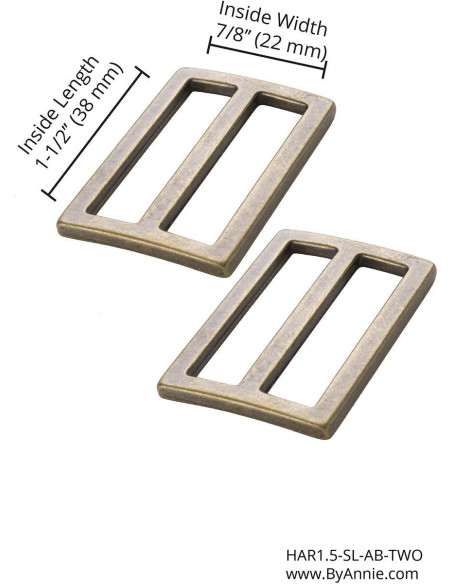 Set de 2 boucles coulissantes 22 x 38 mm laiton antique