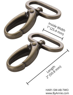 Set de 2 mousquetons passant 25 mm laiton antique 2