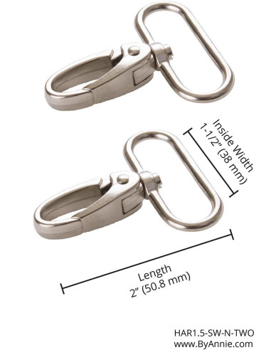 Set de 2 mousquetons passant 38 mm argent