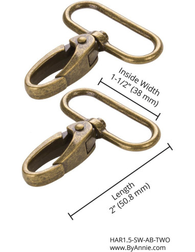 Set de 2 mousquetons passant 38 mm laiton antique