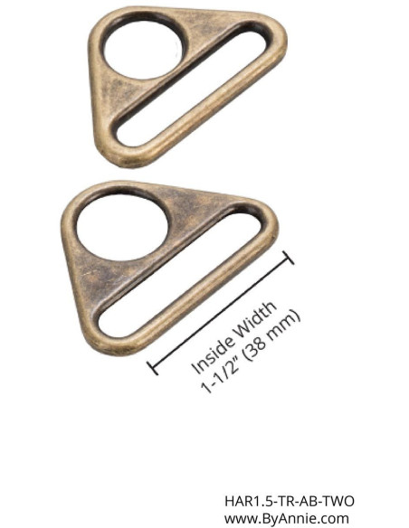 Set de 2 anneaux triangulaires passant 38 mm laiton antique