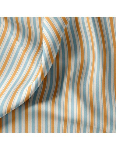 Tissu popeline de coton - Lydia bleu et orange