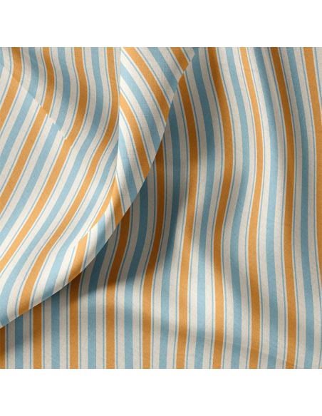 Tissu popeline de coton - Lydia bleu et orange