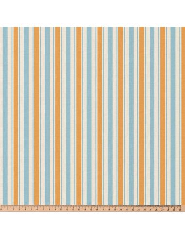 Tissu popeline de coton - Lydia bleu et orange