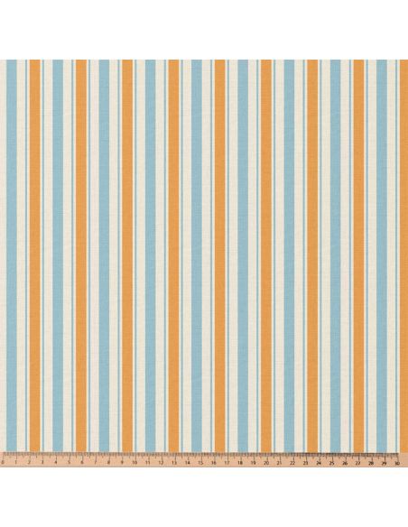 Tissu popeline de coton - Lydia bleu et orange