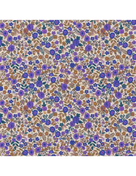 Tissu popeline de coton - Barbara violet et camel