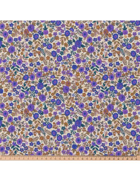 Tissu popeline de coton - Barbara violet et camel