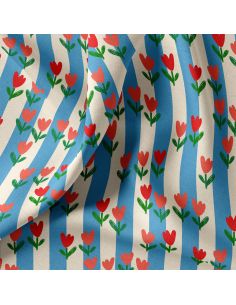 Tissu popeline de coton - Tulip bleu et écru