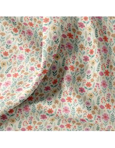 Tissu popeline de coton - Maddy écru et rose