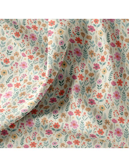 Tissu popeline de coton - Maddy écru et rose