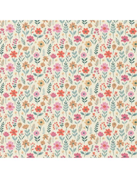 Tissu popeline de coton - Maddy écru et rose