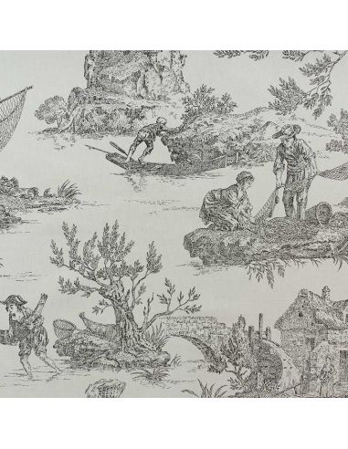 Tissu toile de Jouy demi-natté – Grande largeur – Noir