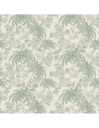 Tissu toile de Jouy demi-natté – Grande largeur – Palme vert cactus