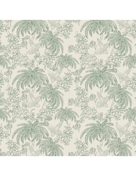 Tissu toile de Jouy demi-natté – Grande largeur – Palme vert cactus