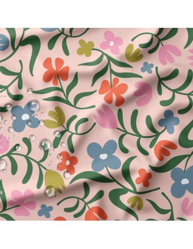 Tissu imperméable pour ciré - Pamela bleu et rouge