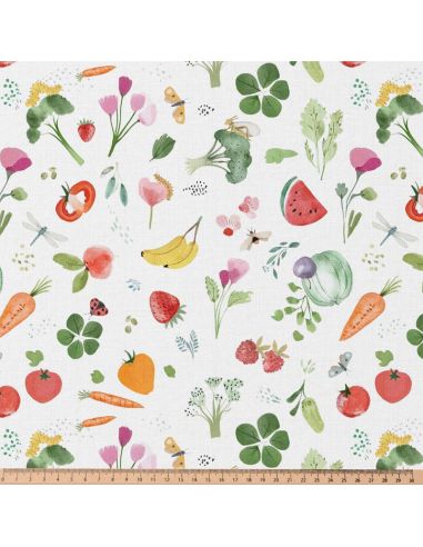Tissu popeline de coton - Vitam blanc et rouge