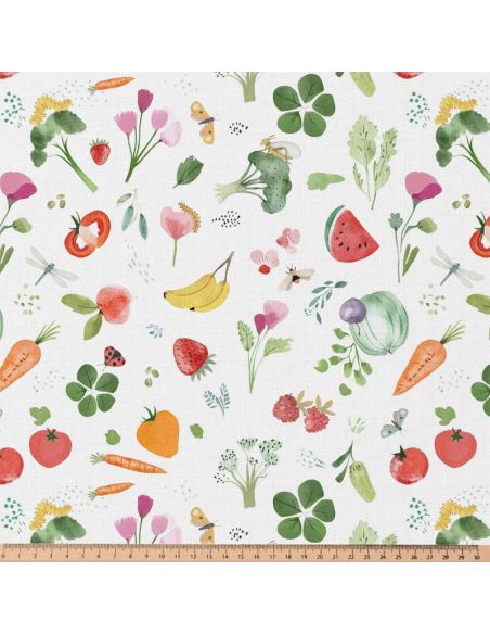 Tissu popeline de coton - Vitam blanc et rouge