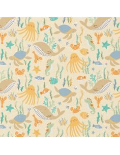 Tissu popeline de coton - Bubly jaune et bleu