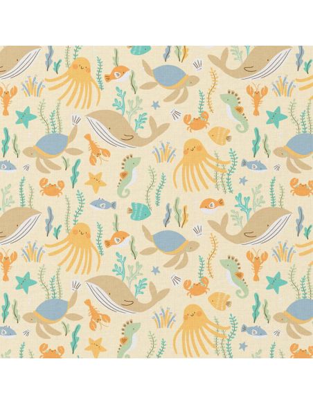 Tissu popeline de coton - Bubly jaune et bleu