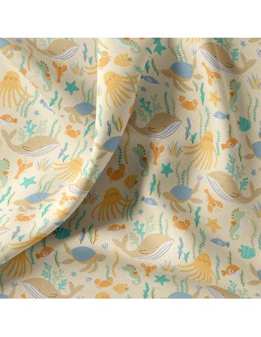 Tissu popeline de coton - Bubly jaune et bleu