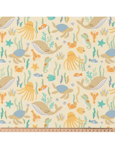 Tissu popeline de coton - Bubly jaune et bleu