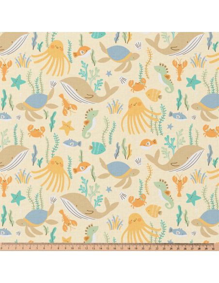 Tissu popeline de coton - Bubly jaune et bleu