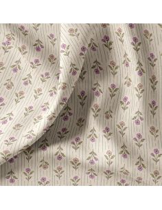 Tissu popeline de coton - Aesa écru et rose 2