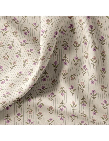Tissu popeline de coton - Aesa écru et rose