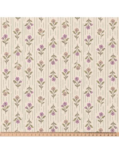 Tissu popeline de coton - Aesa écru et rose
