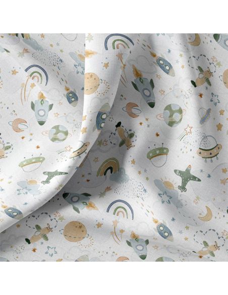 Tissu popeline de coton - Véga blanc et vert