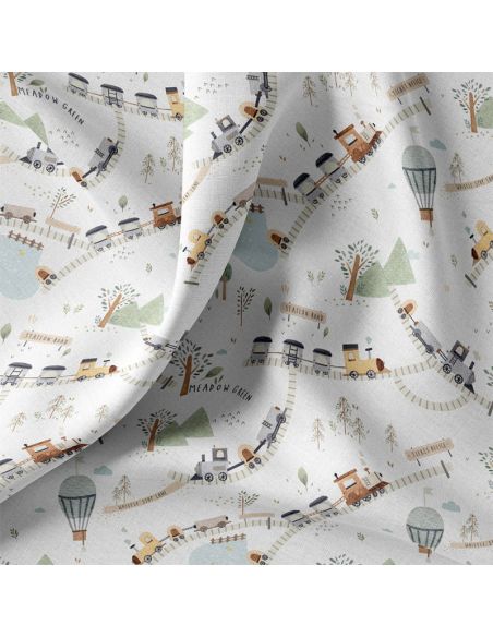 Tissu popeline de coton - Trip blanc et vert