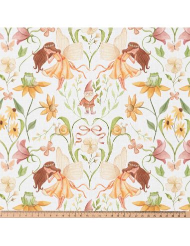 Tissu popeline de coton - Lulu blanc et jaune