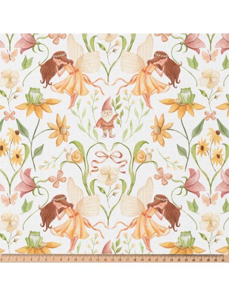 Tissu popeline de coton - Lulu blanc et jaune