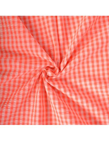 Tissu Seersucker à carreaux - Pêche et fraise