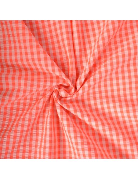 Tissu Seersucker à carreaux - Pêche et fraise