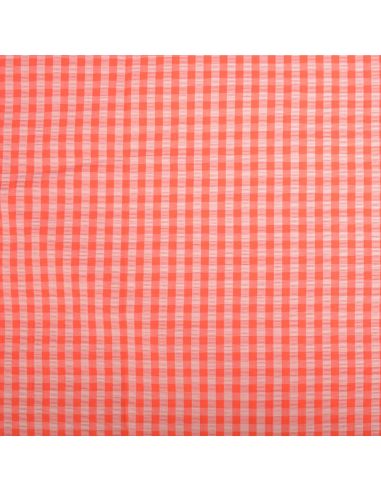 Tissu Seersucker à carreaux - Pêche et fraise