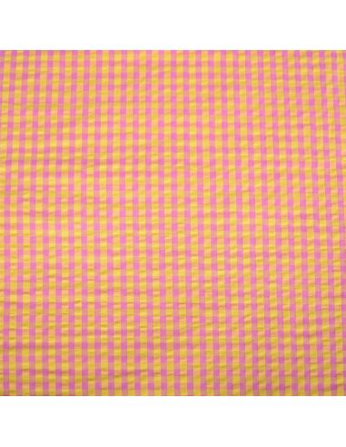 Tissu Seersucker à carreaux - Jaune et bonbon