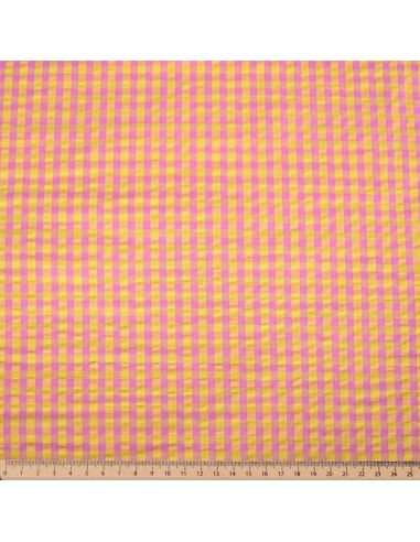 Tissu Seersucker à carreaux - Jaune et bonbon