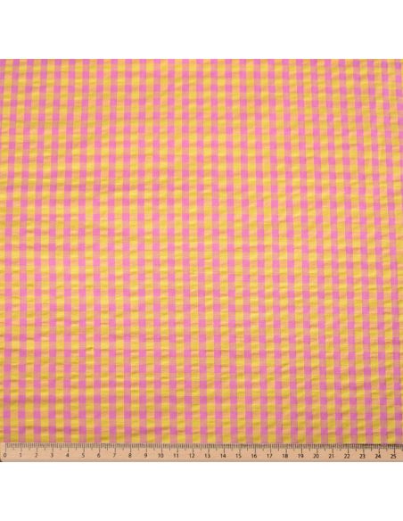 Tissu Seersucker à carreaux - Jaune et bonbon