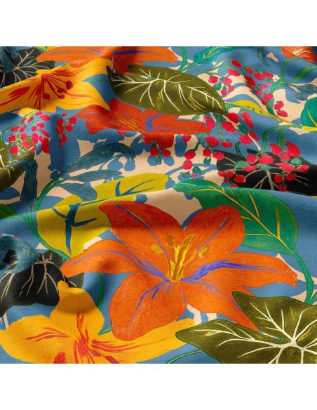Tissu viscose fantaisie - Madidi bleu et rouge