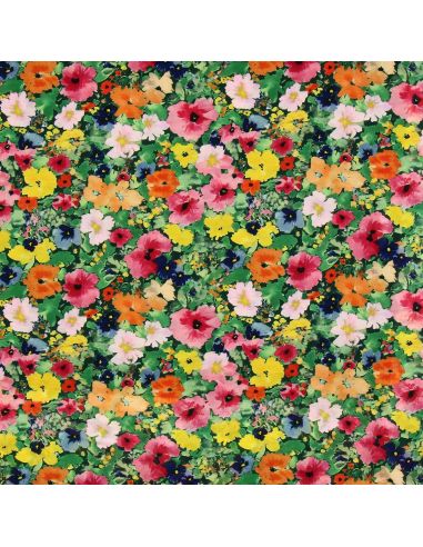 Tissu viscose fantaisie - Rebecca vert et rose