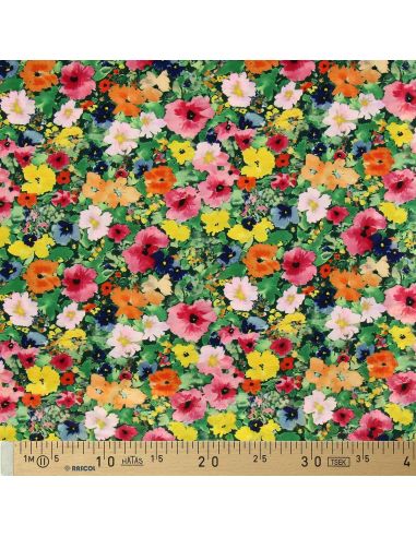 Tissu viscose fantaisie - Rebecca vert et rose