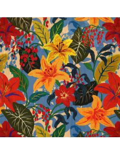 Tissu viscose fantaisie - Madidi bleu et rouge 2