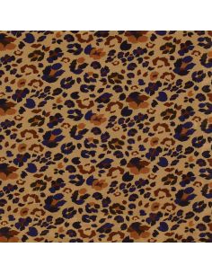 Tissu viscose fantaisie - Lynx marron et bleu 2