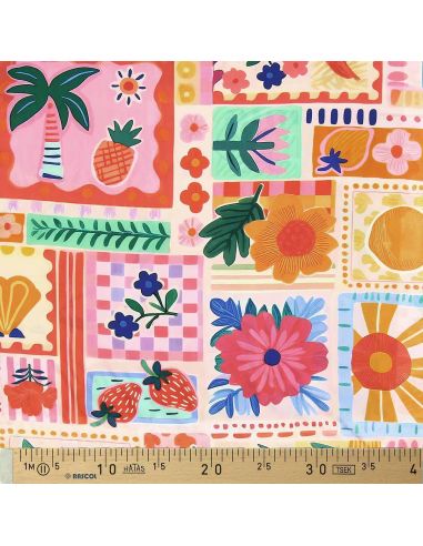 Tissu viscose fantaisie - Nice rose et orange
